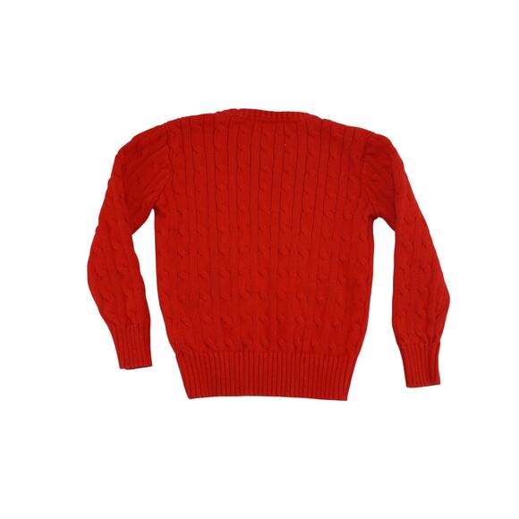Polo Ralph Lauren Kids Red Cable Knit Sweater Size 7 Cotton Pullover Blue Pony - Picture 2 of 3